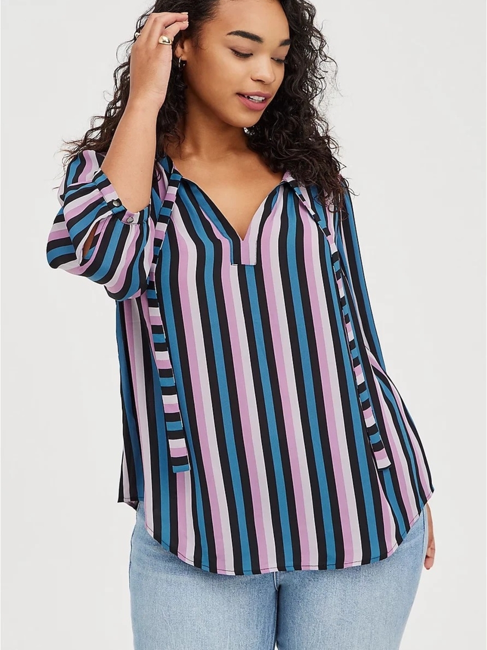 Torrid PEASANT BLOUSE - GEORGETTE PURPLE STRIPE Size 3